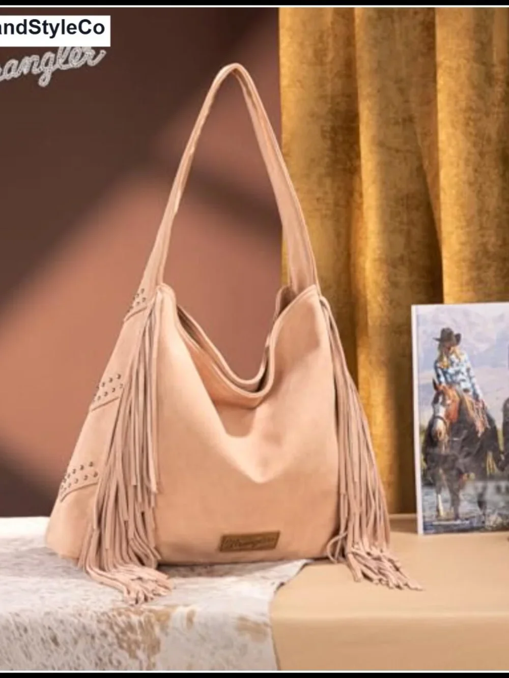 Wrangler Fringe Suede Hobo Bag Western Tassel Hippie Shoulder Purse